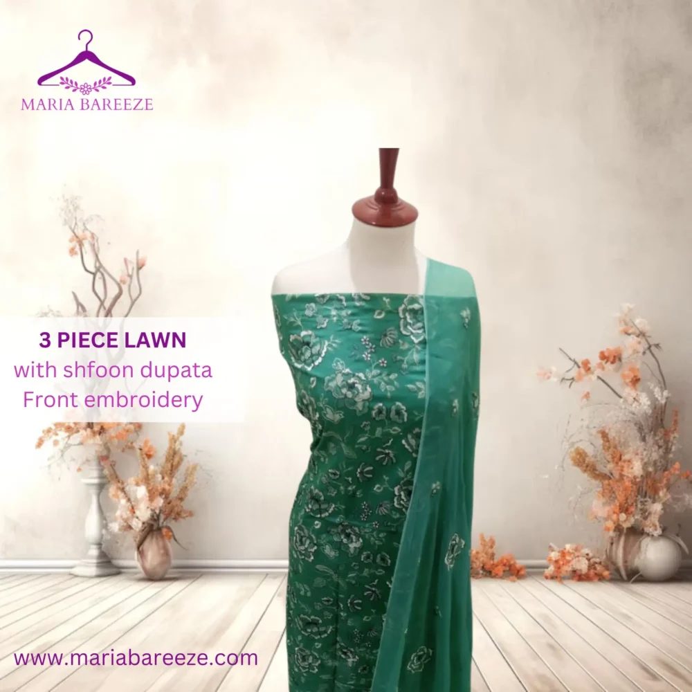 Elegant 3-Piece Lawn Unstitched Dress with Chiffon Dupatta