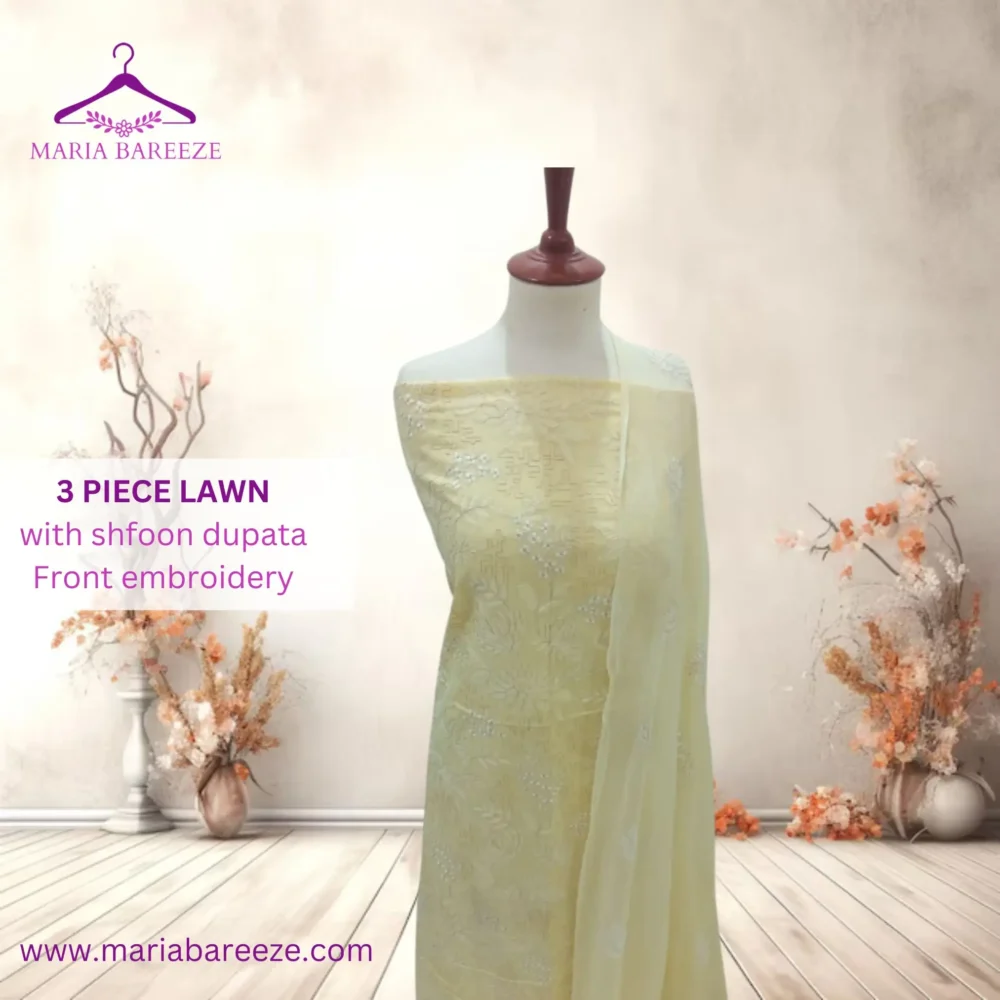 Elegant 3-Piece Lawn Unstitched Dress with Chiffon Dupatta