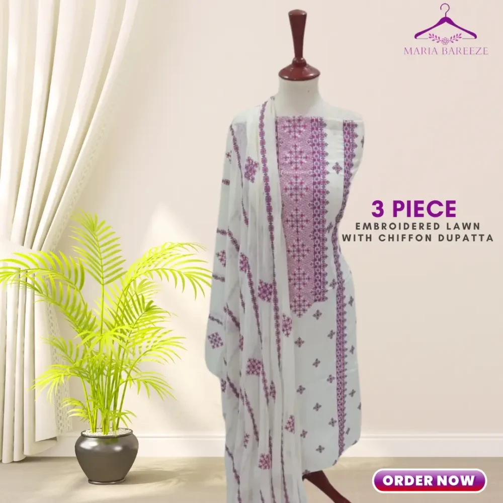 3 PICE LAWN EMBROIDERED DRESS SHFOON DOPEETA