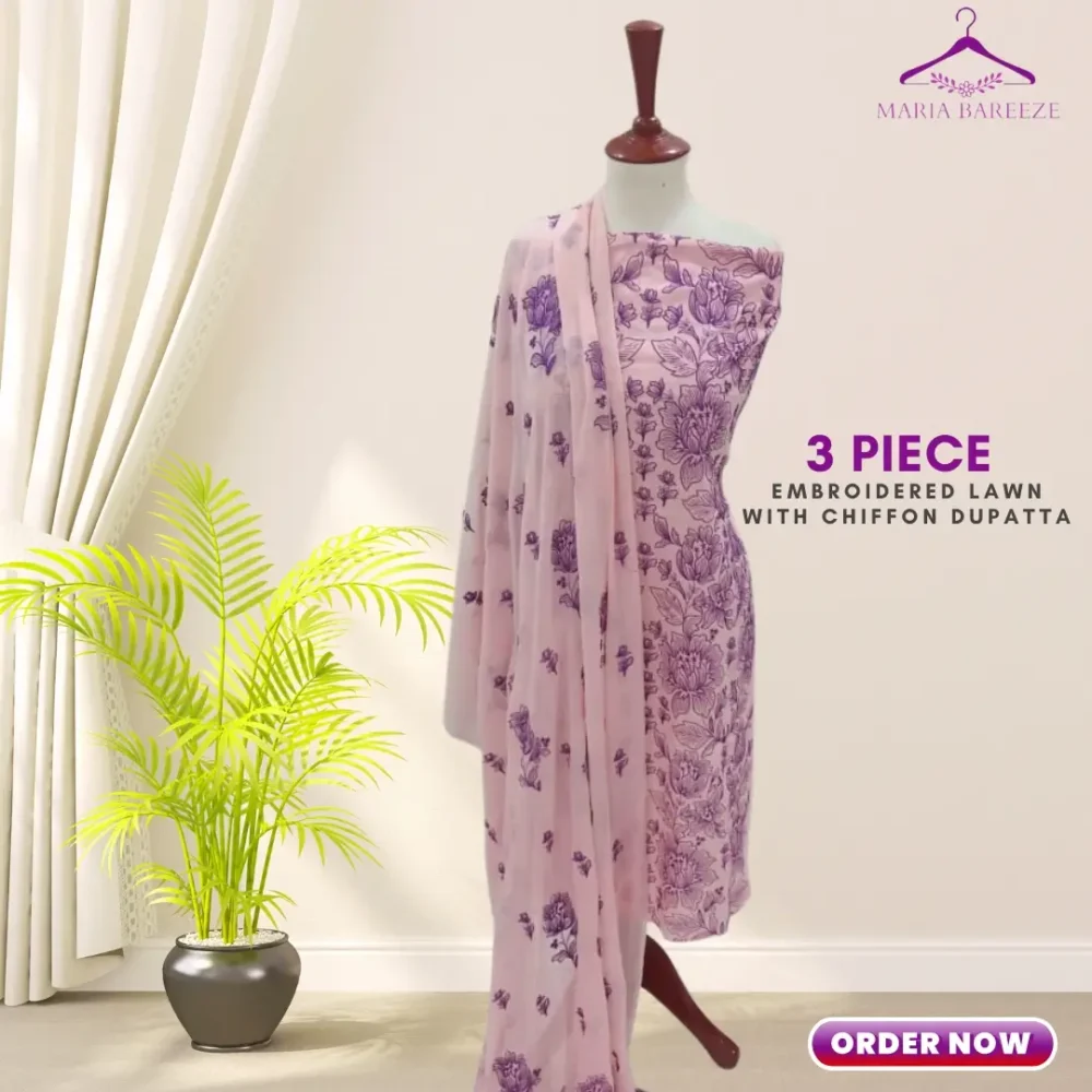 3 PICE LAWN EMBROIDERED DRESS SHFOON DOPEETA