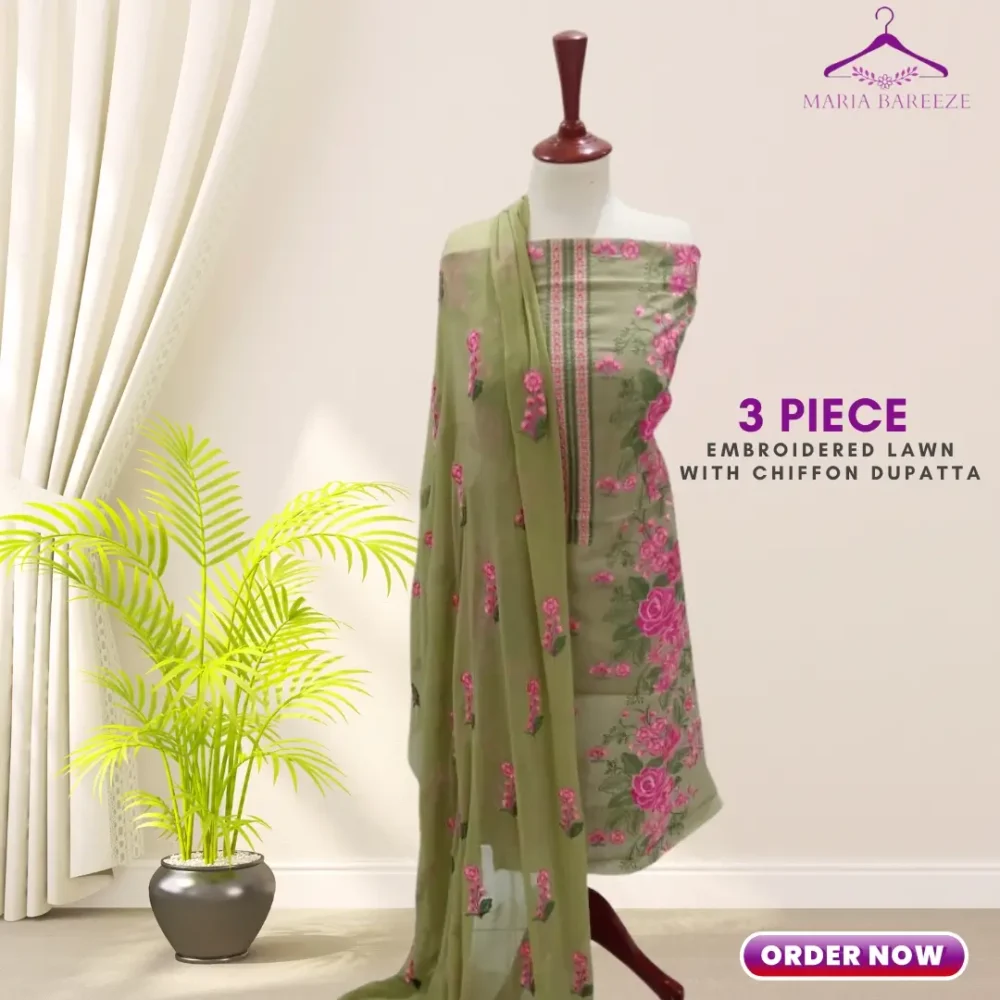 3 PICE LAWN EMBROIDERED DRESS SHFOON DOPEETA