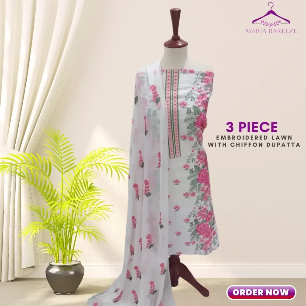 3 PICE LAWN EMBROIDERED DRESS SHFOON DOPEETA